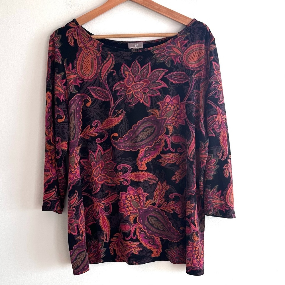 J. Jill paisley dark floral soft stretchy jersey knit top XL